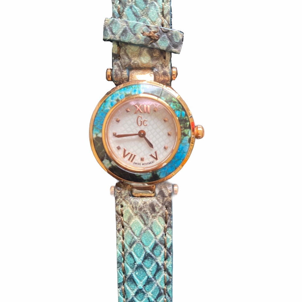 Guess Snakeskin Teal Thin Watch